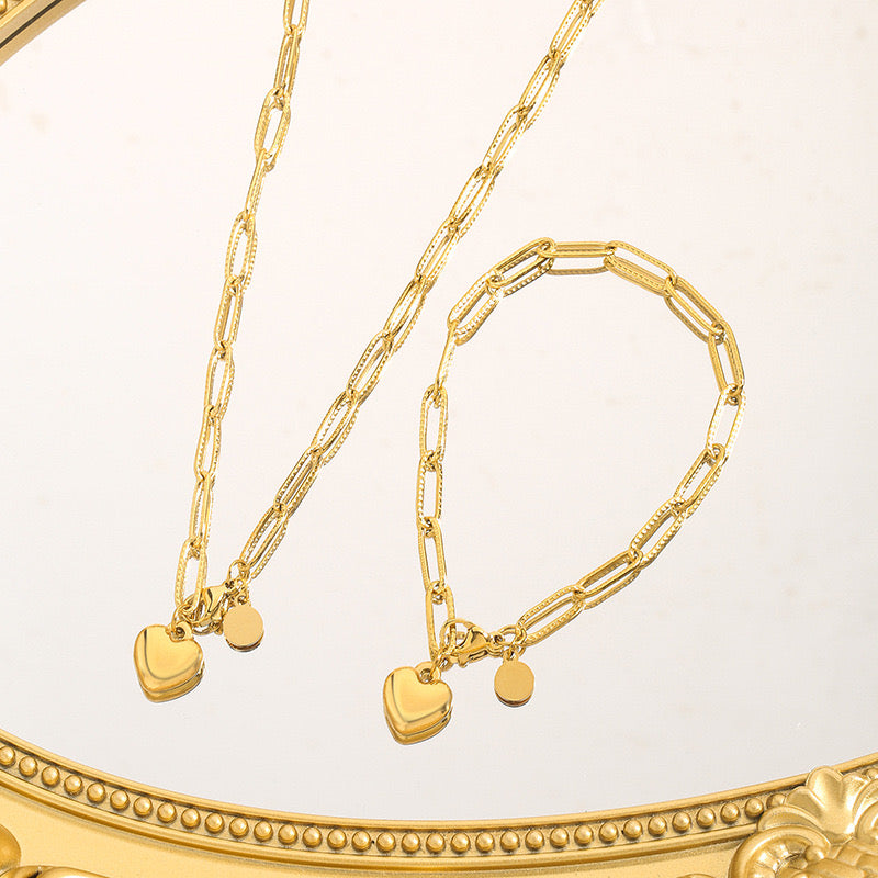 Heart Necklace & Bracelet Set