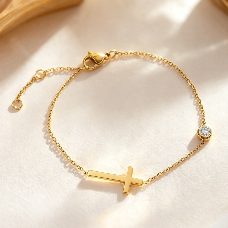 Cross Bracelet with Zirconia Stone