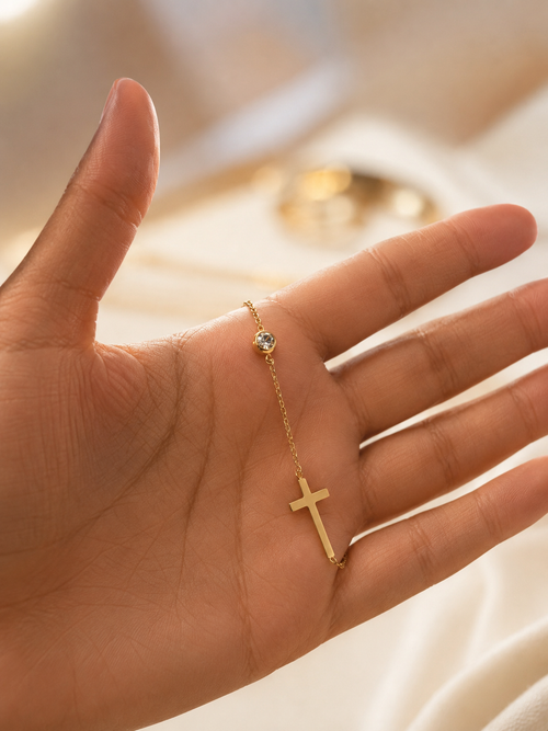 Cross Bracelet with Zirconia Stone