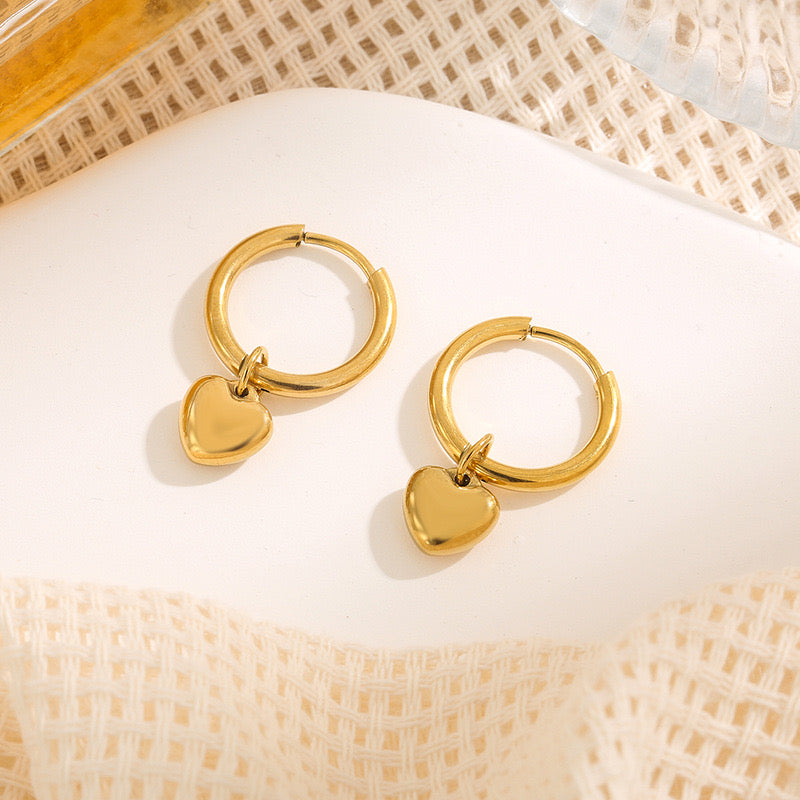 Minimalist Gold Heart Earrings Set